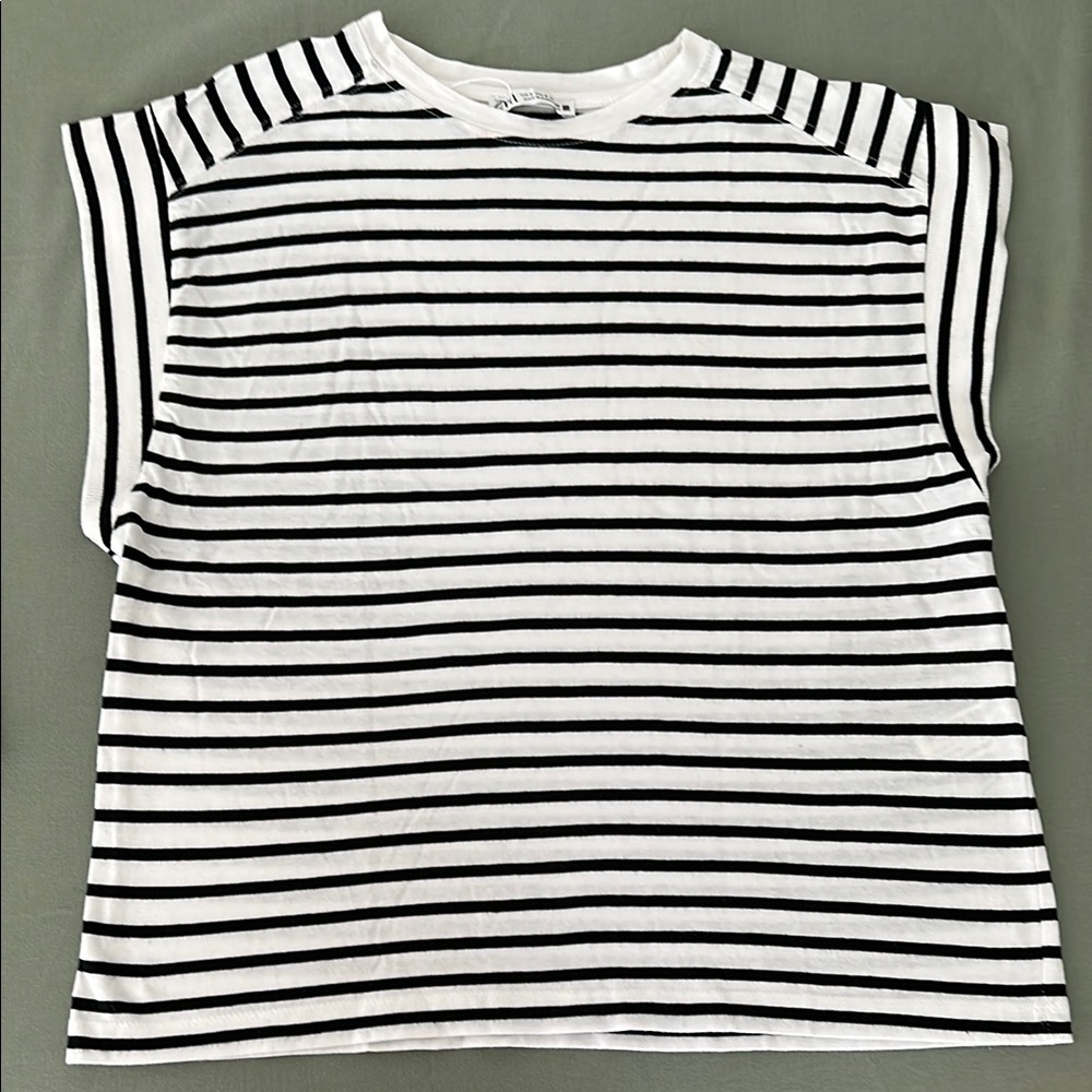 Zara Black and White Striped T-Shirt